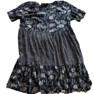 Nostalgia Black and White Rayon Dress with Floral Design